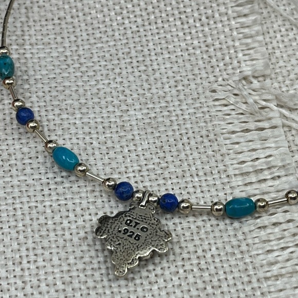 Vintage Southwestern Flexible Sterling Silver Necklace with Lapis & Turquoise - Picture 4 of 15